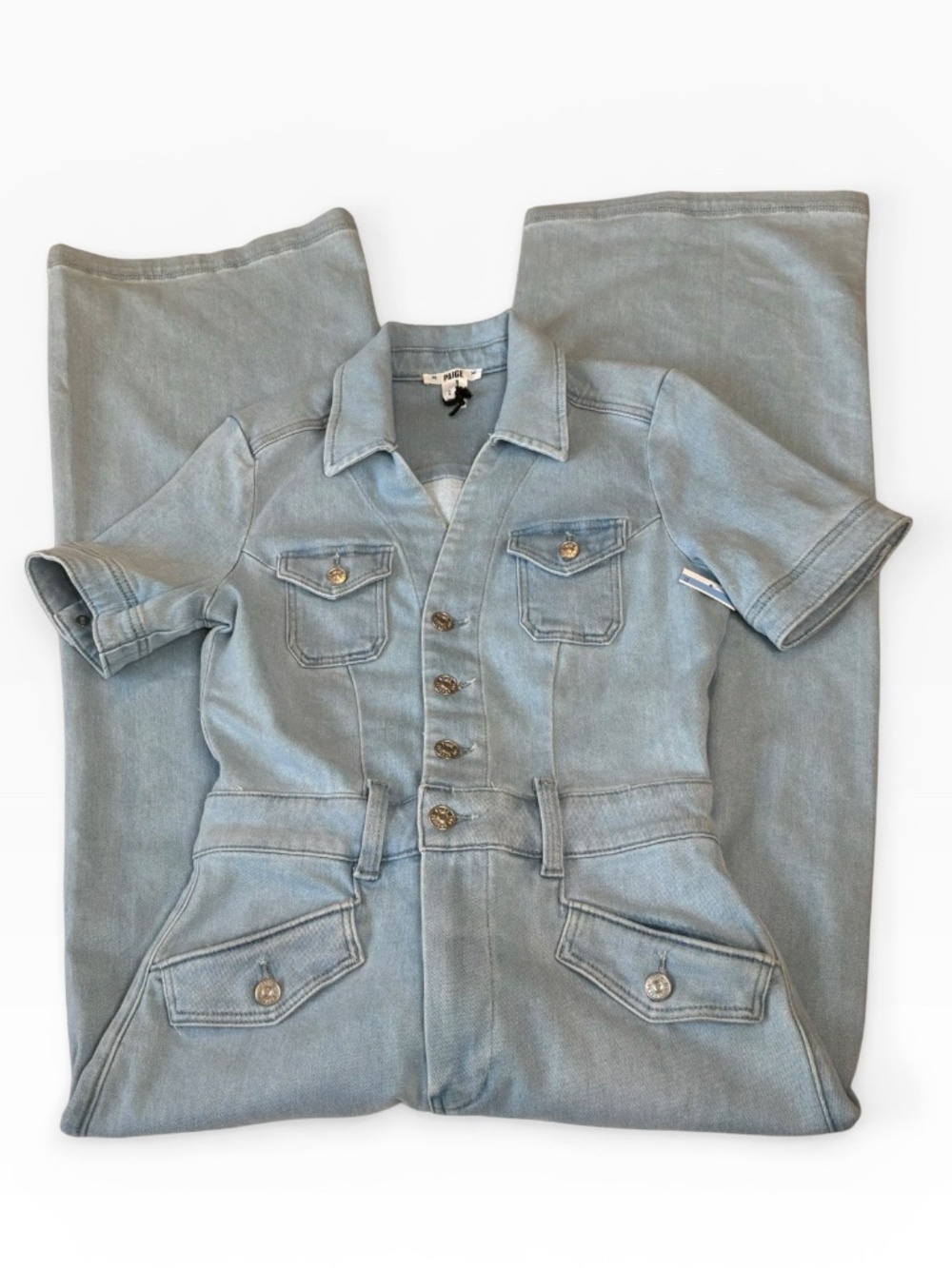 New PAIGE Harper Denim Jumpsuit in Light Blue Wash Size 2 - Picture 7 of 12
